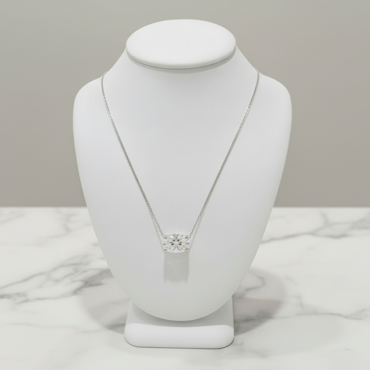 14k Gold Lab Grown Oval Shaped Diamond Solitaire Necklace