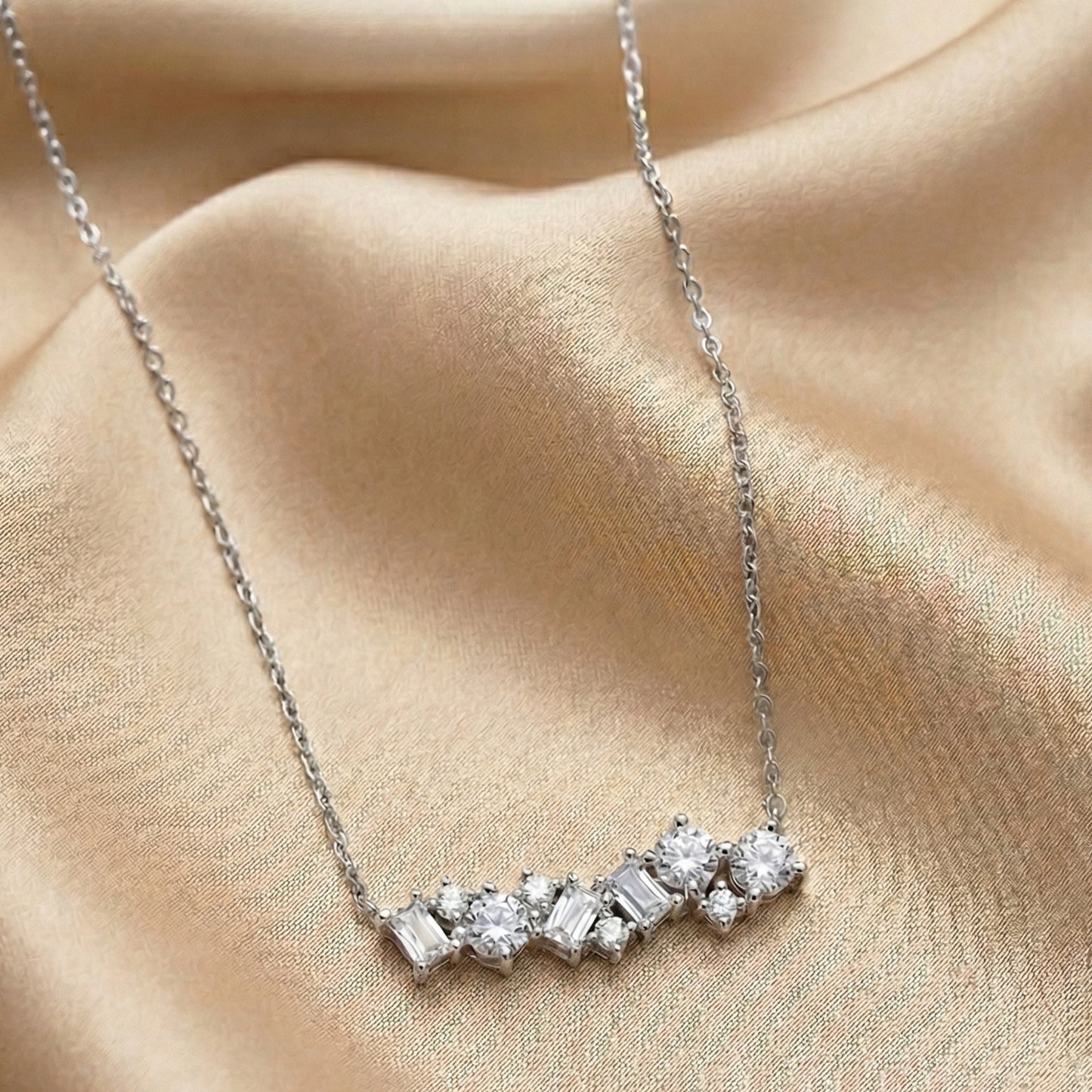 Sterling Silver CZ and Baguette Bar Necklace