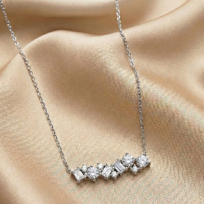 Sterling Silver CZ and Baguette Bar Necklace