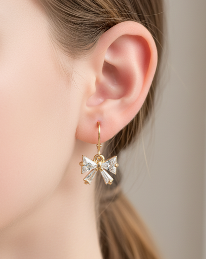 Gold Plated Cubic Zirconia Bow Leverback Earrings