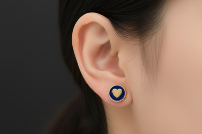 Gold-Plated Surgical Steel Enamel Heart Stud Earrings - Hypoallergenic Kids Jewelry