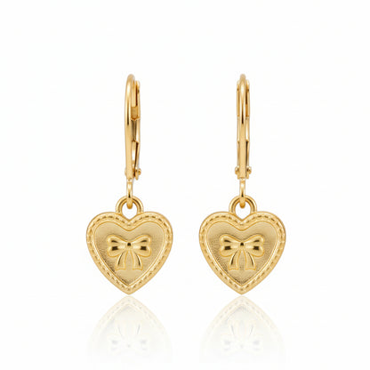 Gold Plated Heart with Bow Leverback Earrings