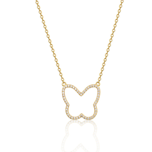 Sterling Silver Outline Butterfly CZ Necklace