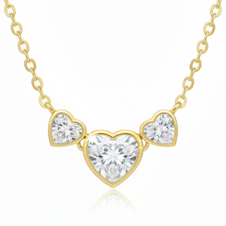 Sterling Silver Three Bezel Heart Necklace