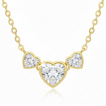 Sterling Silver Three Bezel Heart Necklace