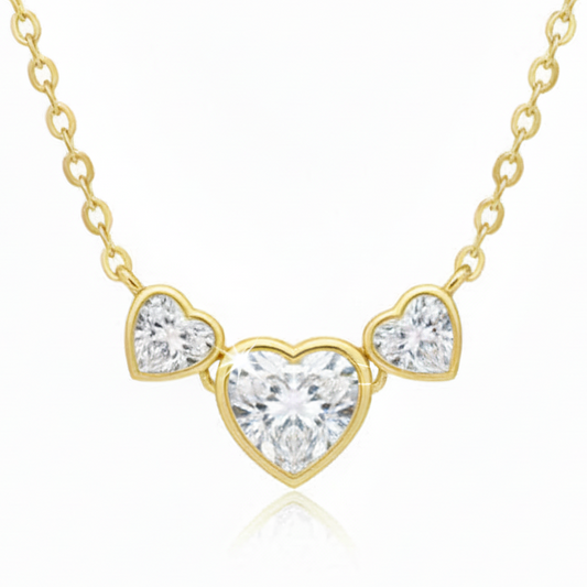 Sterling Silver Three Bezel Heart Necklace