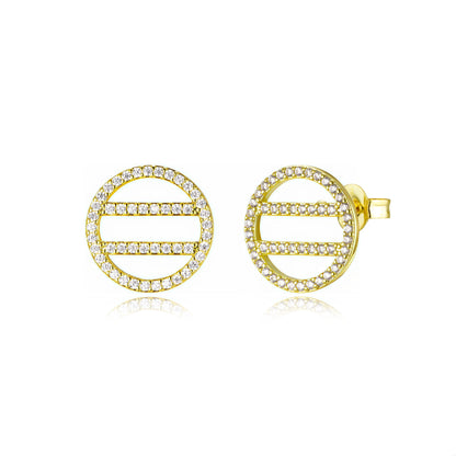 Gold Plated Circle Stud Earrings with CZ Stones