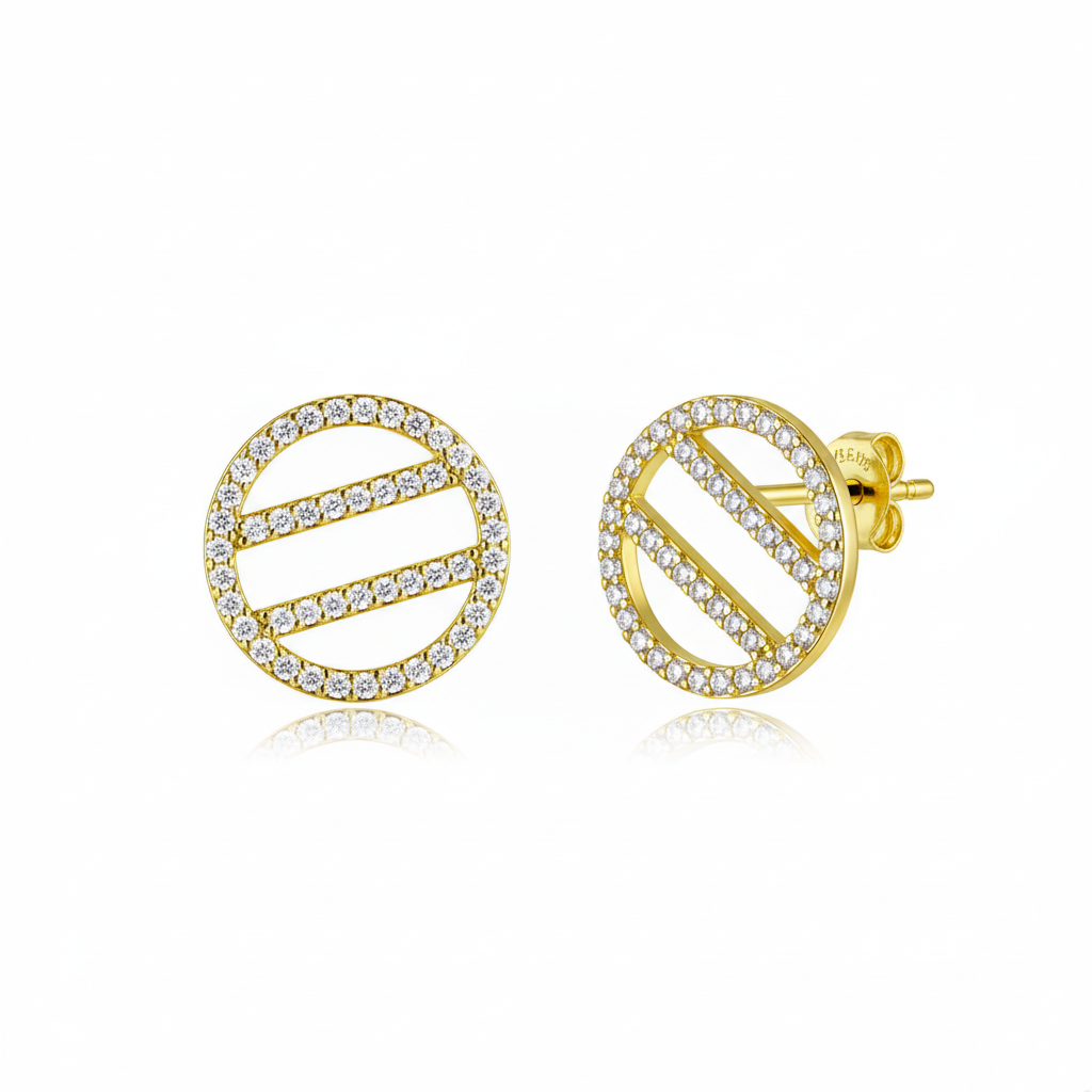 Gold Plated Circle Stud Earrings with CZ Stones