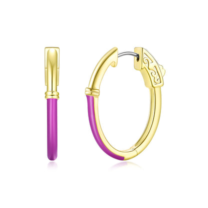 Surgical Steel Gold Plated Oval Half Enamel Hoops