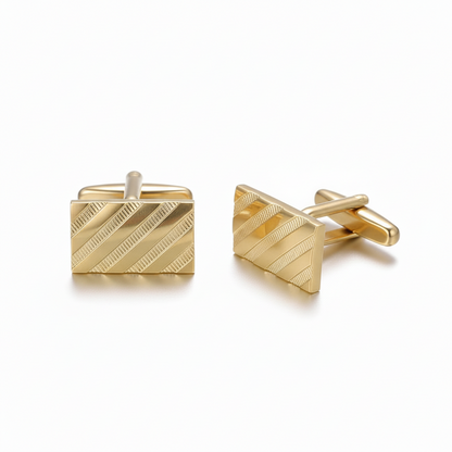 Gold-plated Rectangular Cufflinks with Diagonal Stripes