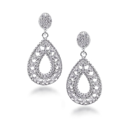 Rhodium Plated Sterling Silver Micropave CZ Teardrop Dangle Earrings