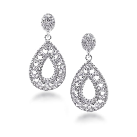 Rhodium Plated Sterling Silver Micropave CZ Teardrop Dangle Earrings