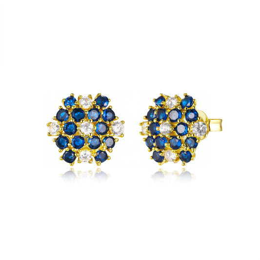 Blue & White CZ Cluster Stud Earrings