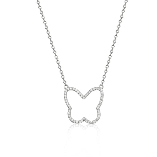 Sterling Silver Outline Butterfly CZ Necklace