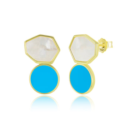 Sterling Silver Gold Plated Mother of Pearl Round and Natural Shape Stud Earring