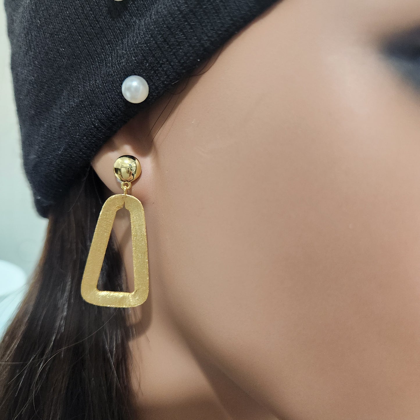 Sterling Silver Brushed Gold Plated Hanging Triangle Earring