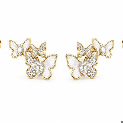 Sterling Silver Triple Butterfly Stud Earrings – White Mother of Pearl & CZ