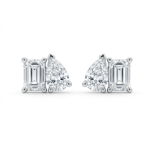14K Gold 2.29ct CVD Diamond Toi et Moi Stud Earrings