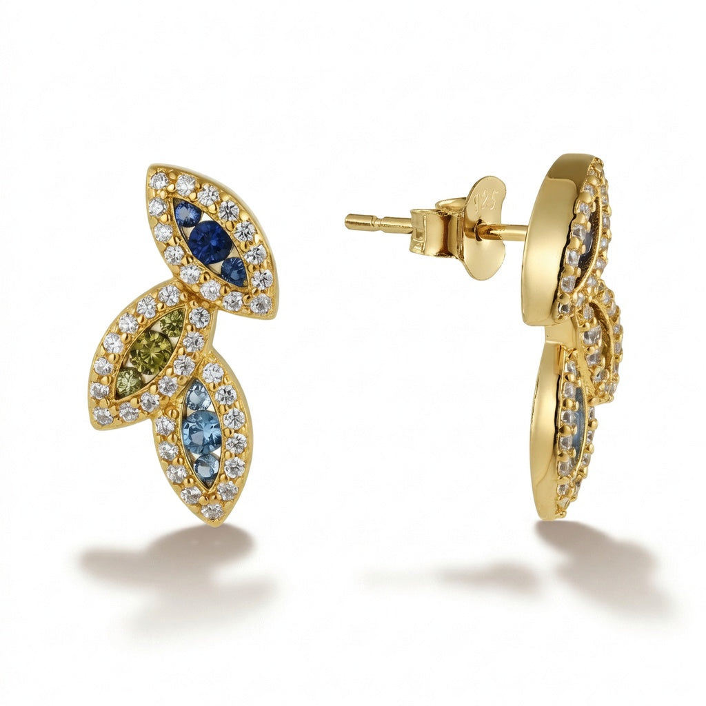 Sterling Silver Multicolor Marquise Shapes CZ Stud Earrings
