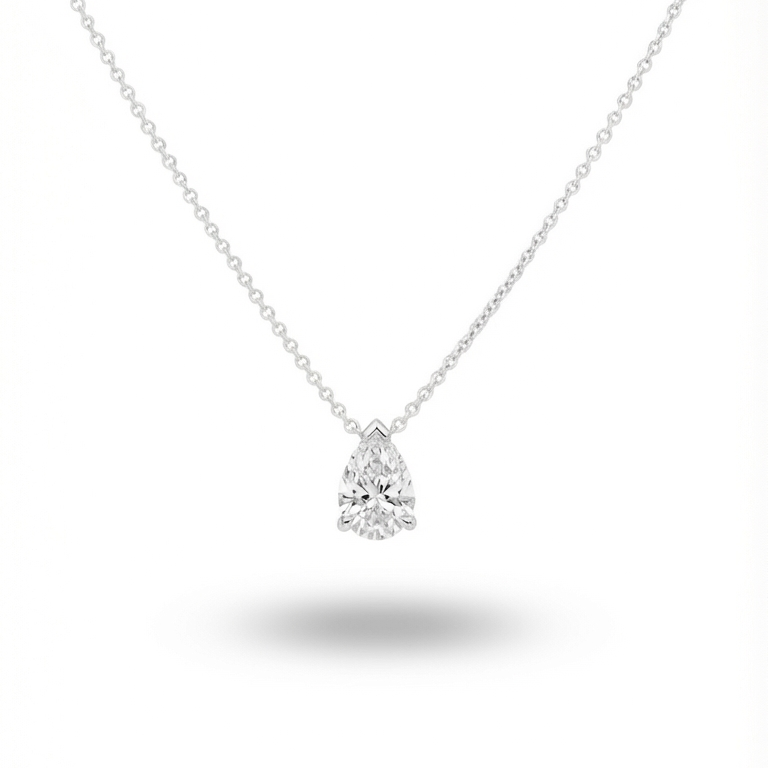 14k Gold Lab Grown Pear Shaped Diamond Solitaire Necklace