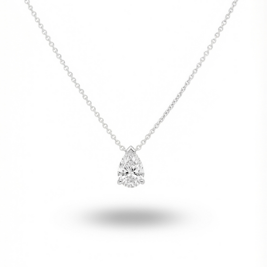 14k Gold Lab Grown Pear Shaped Diamond Solitaire Necklace