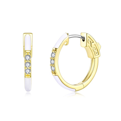 Surgical Steel Gold Plated Round CZ and Enamel Hoop Earrings