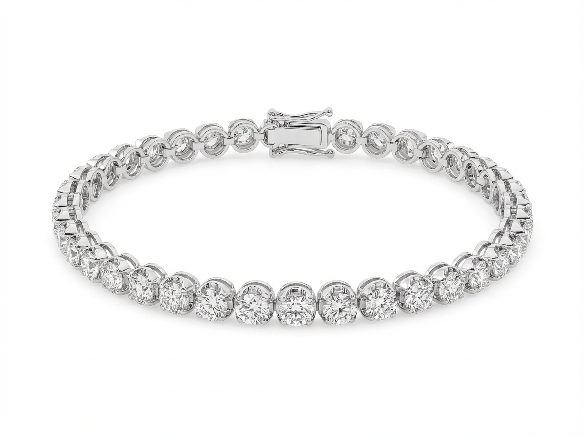 14K Buttercup Round Setting Diamond Tennis Bracelet