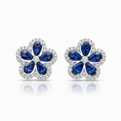 Sterling Silver Colored Cz Flower Stud Earrings