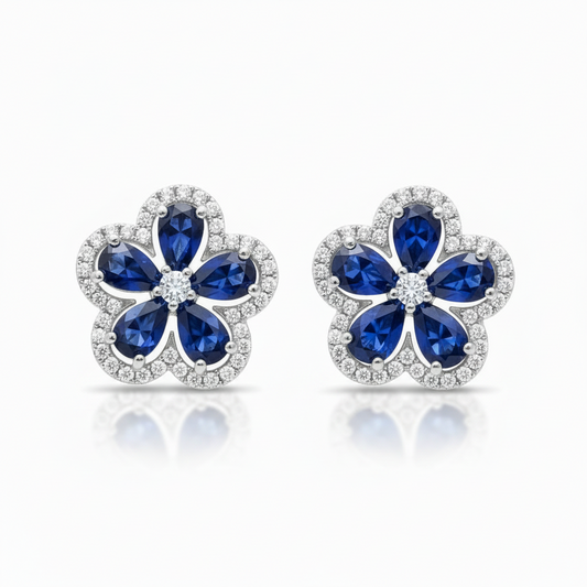 Sterling Silver Colored Cz Flower Stud Earrings