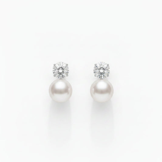14K White Gold Lab Diamond & Freshwater Pearl Drop Earrings