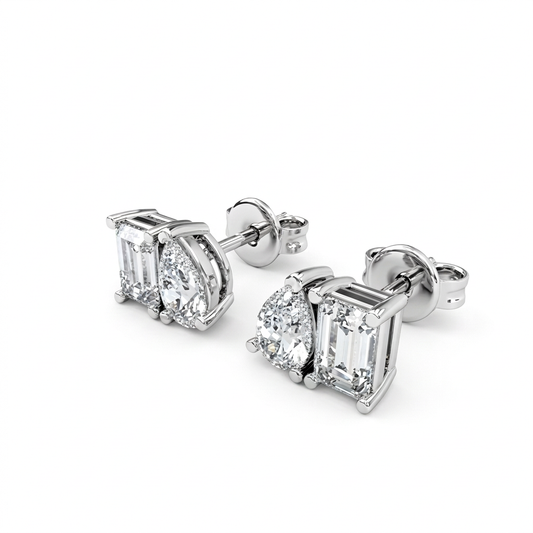 14K Gold 2.29ct CVD Diamond Toi et Moi Stud Earrings