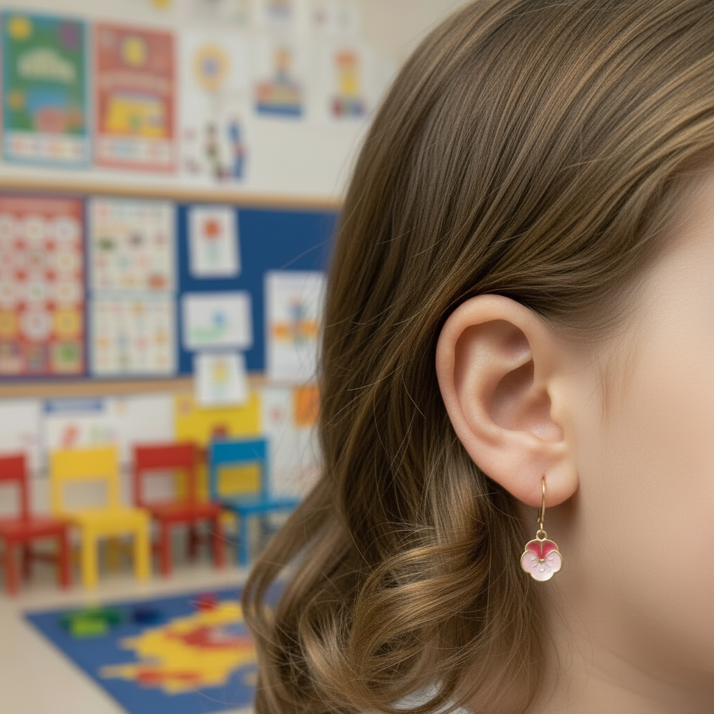Colorful Enamel Pansy Flower Surgical Steel Leverback Earrings - Hypoallergenic Kids Jewelry