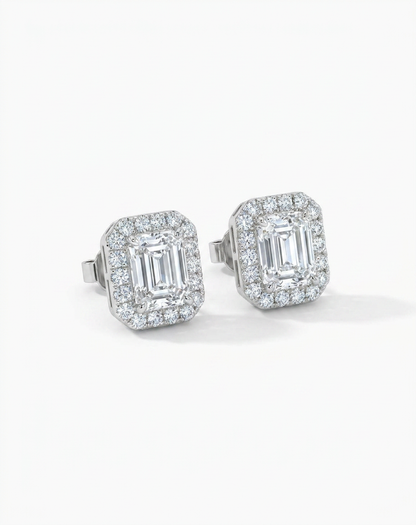 14K Halo CVD Lab Grown Diamond Earrings – Radiant or Emerald Cut | Yellow Gold or White Gold