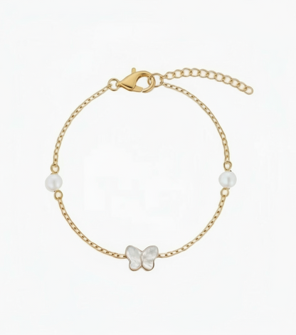 Gold Plated Sterling Silver Pearl and Mother Of Pearl Butterfly Bracelet