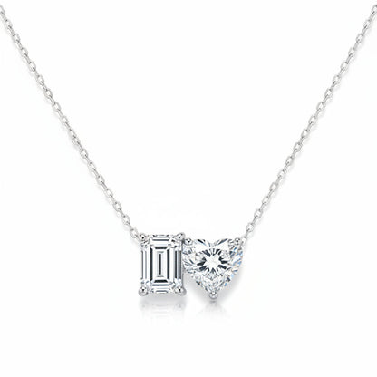 14K Emerald Cut and Heart Shaped Two Stone Lab Grown Diamond Necklace