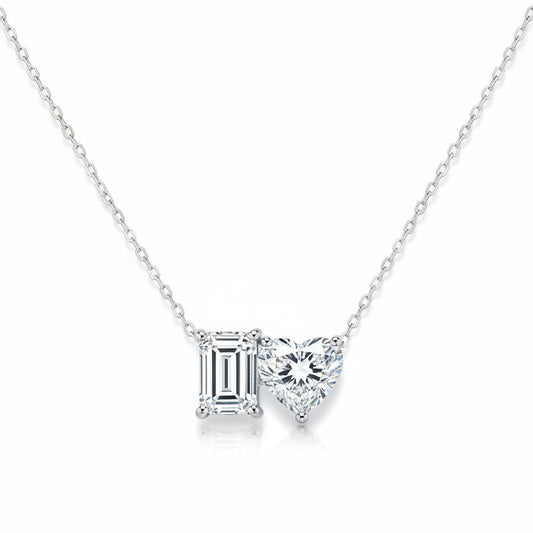 14K Emerald Cut and Heart Shaped Two Stone Lab Grown Diamond Necklace