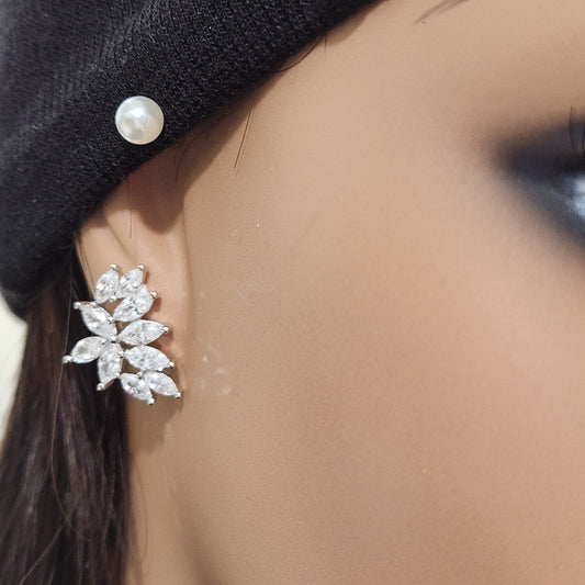 Sterling Silver CZ Angled Stud Earring