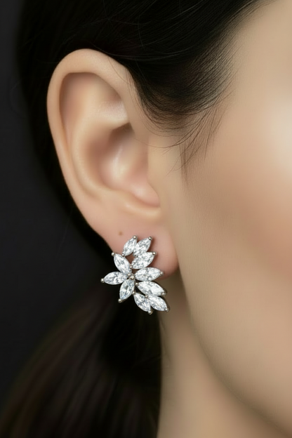 Sterling Silver CZ Angled Stud Earrings - 18mm