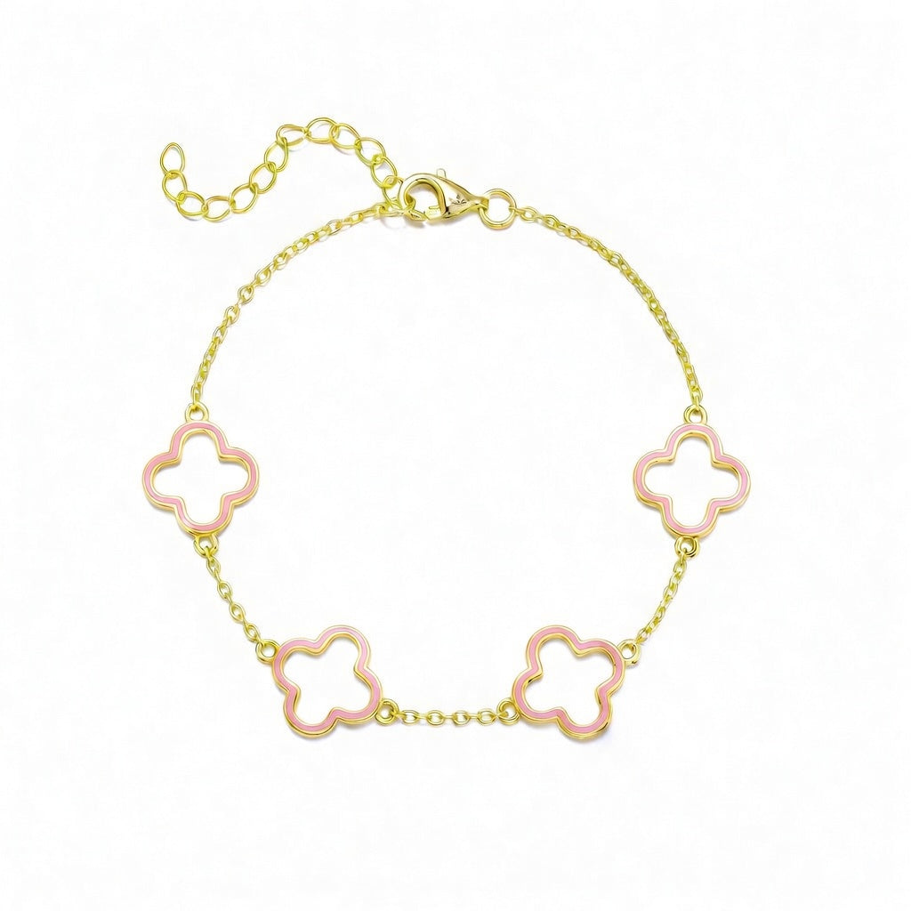 Gold Plated Sterling Silver Enamel Outline Clover Bracelet