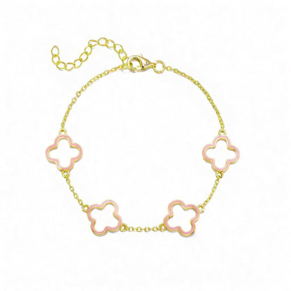 Gold Plated Sterling Silver Enamel Outline Clover Bracelet