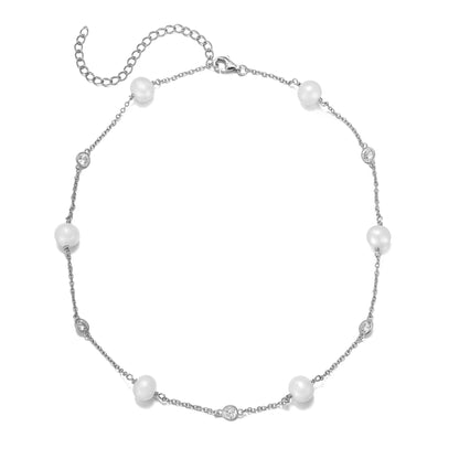 Sterling Silver Pearl Tincup Necklace