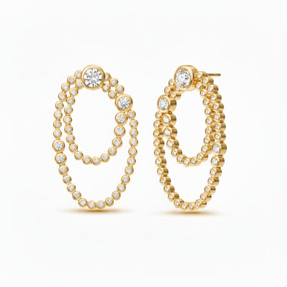 Double Oval Bezel CZ Hoop Earrings