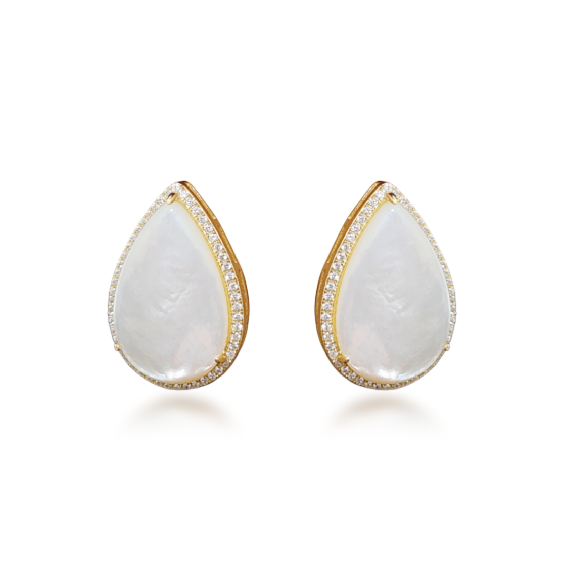 Sterling Silver Gold Plated Mother of Pearl Teardrop Stud Earrings