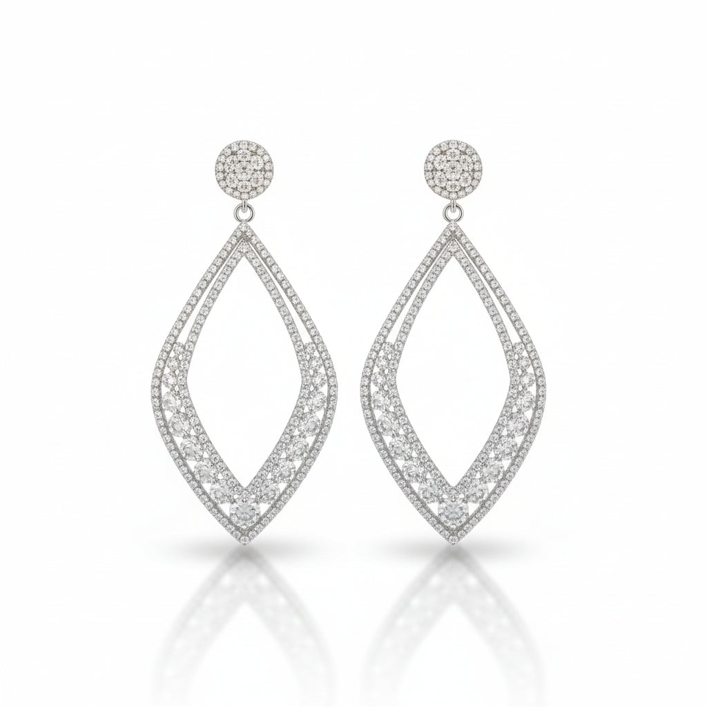 Sterling Silver Diamond-Shape CZ Drop Earrings