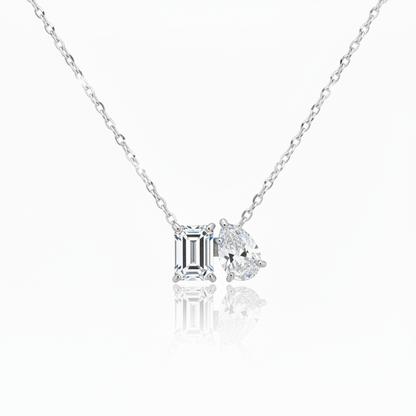 14K Emerald Cut and Pear Shaped Two Stone Lab Grown Diamond Necklace