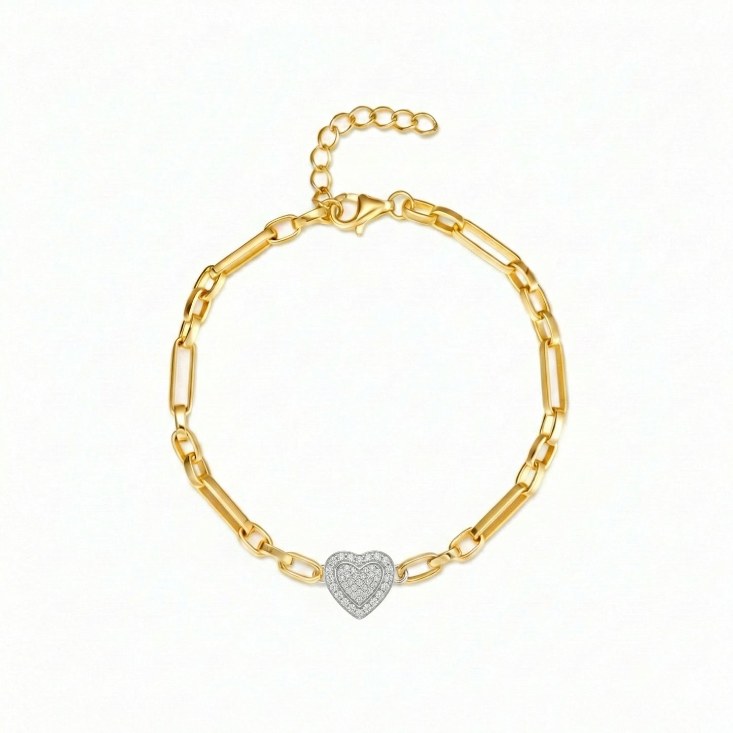 Gold-Plated Sterling Silver Bracelet with CZ Center Heart