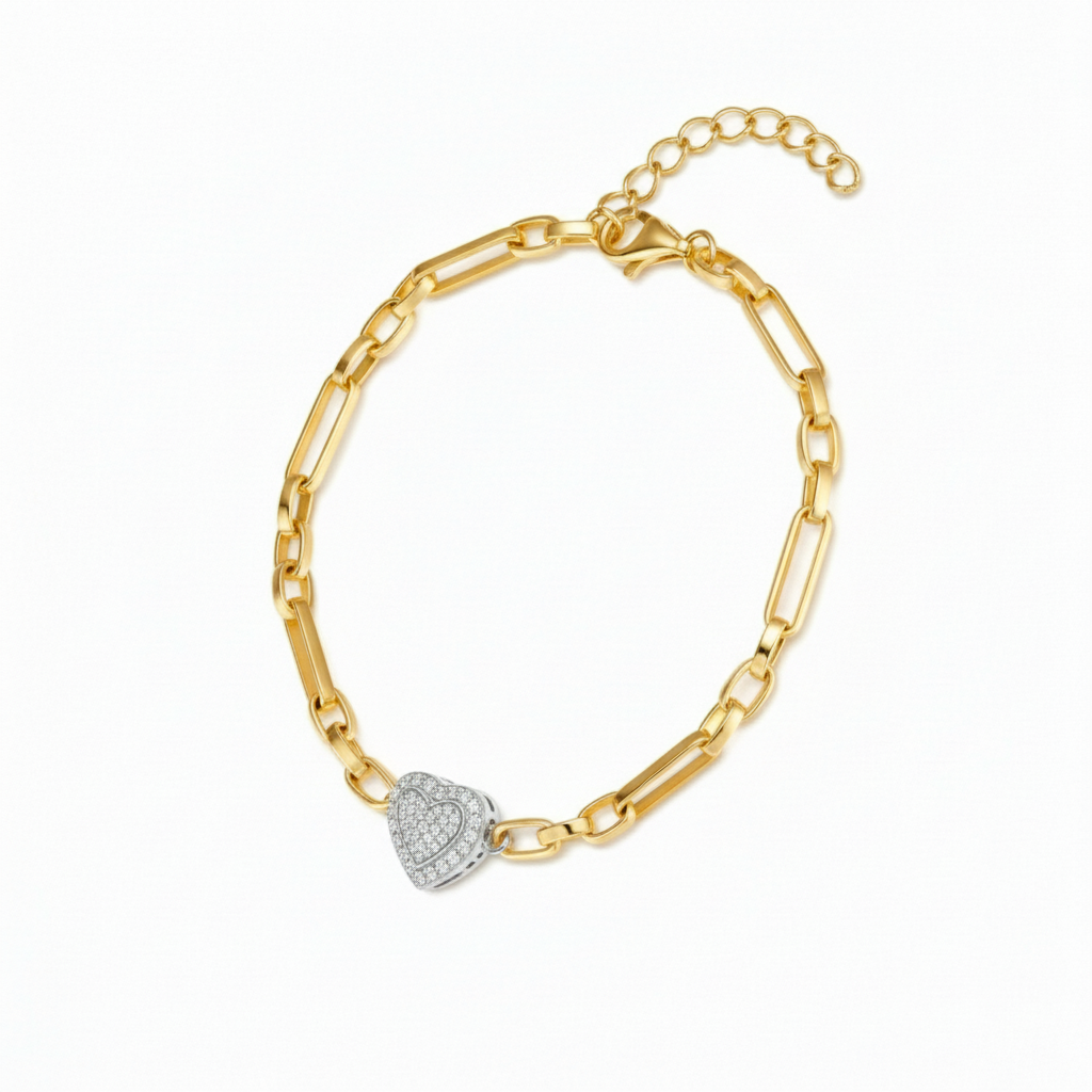 Gold-Plated Sterling Silver Bracelet with CZ Center Heart