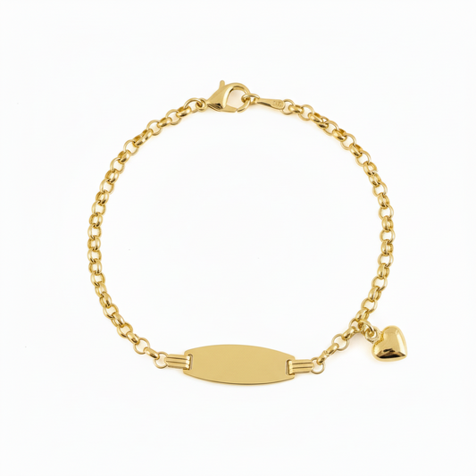 14k Gold Name Plate With Heart Children's Bracelet