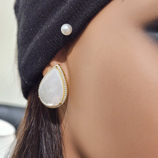 Sterling Silver Gold Plated Mother of Pearl Teardrop Stud Earrings