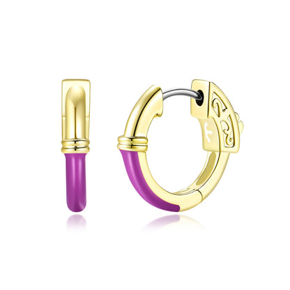 Surgical Steel Gold Plated Round Half Enamel Hoops